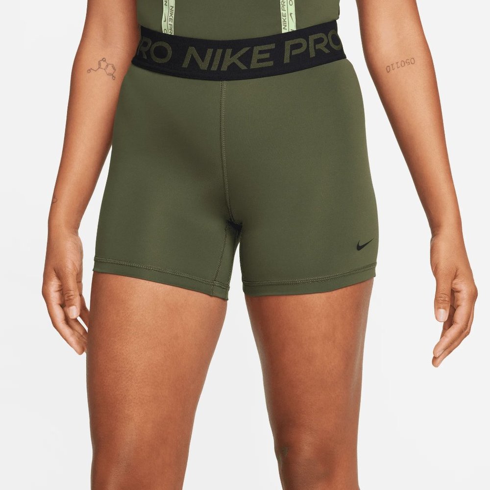 Nike Pro Womens 5" DriFIT Training Shorts Green Black Cargo Khaki CZ9831-325